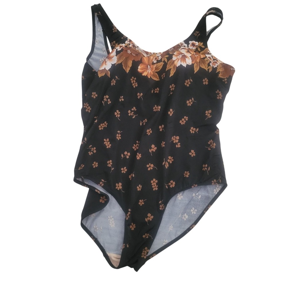 ISLANDER Floral Black One-Piece Swimsuit 18 Swim Coastal Beach‎ Vacation Travel